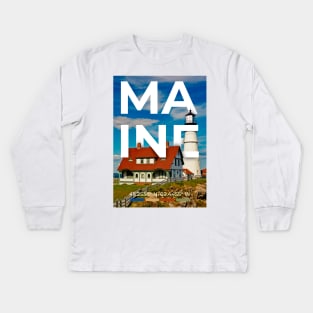 Maine Travel Poster Kids Long Sleeve T-Shirt